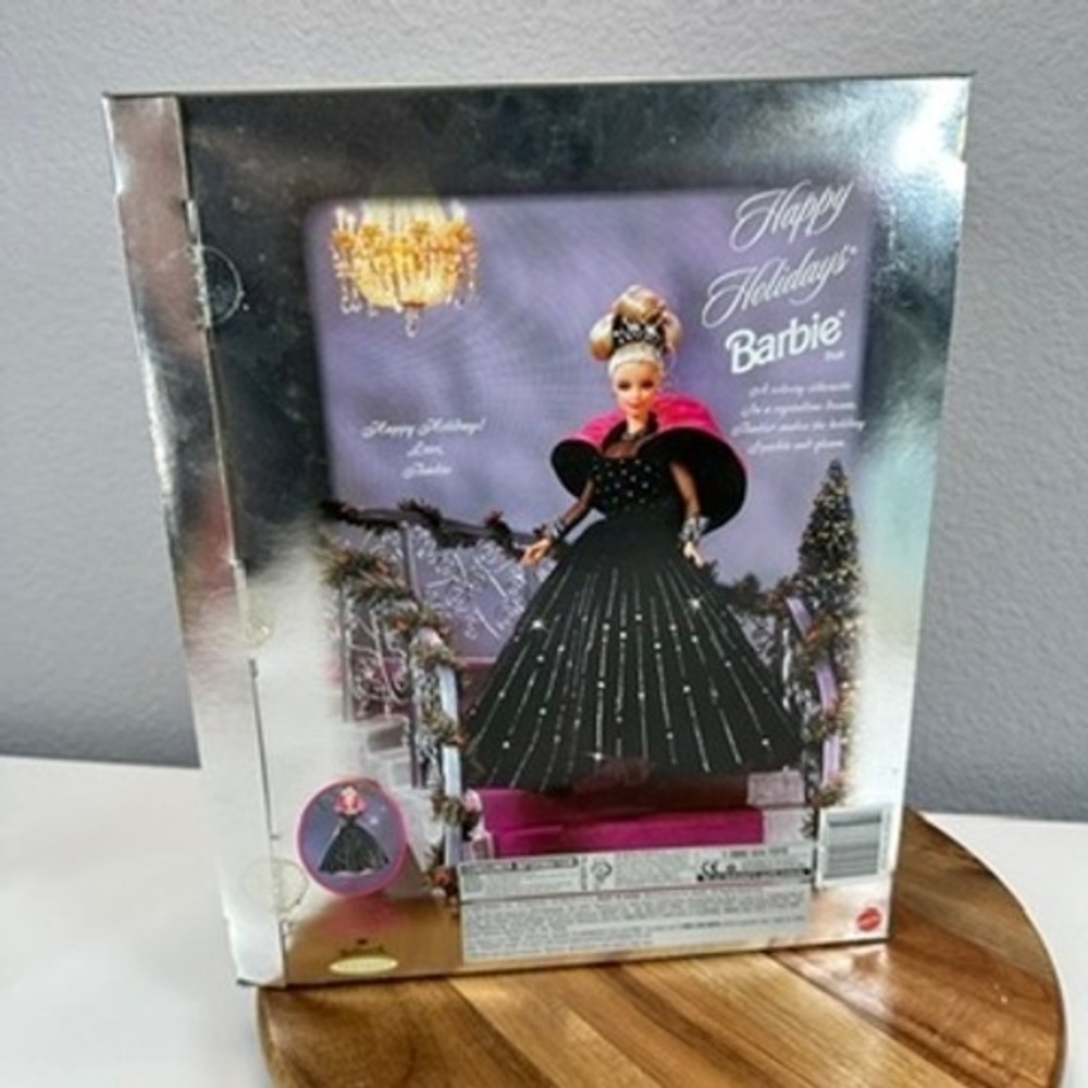 VTG 1998 Happy Holidays Barbie Special Edition Black Gown Pink Wrap 20200 Mattel - Picture 3 of 7